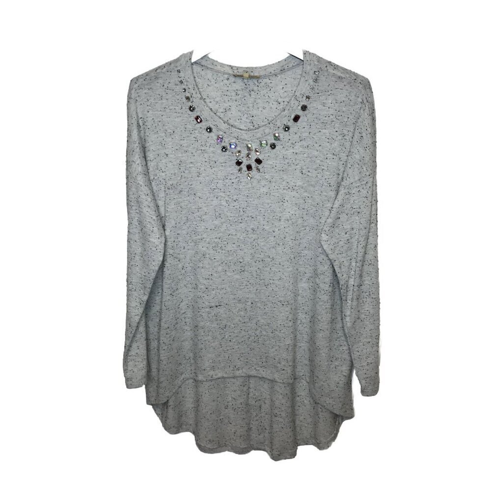 Democracy Womens Pullover Tunic Top Size L Jewel Embellished Hi Lo Drop Sleeve